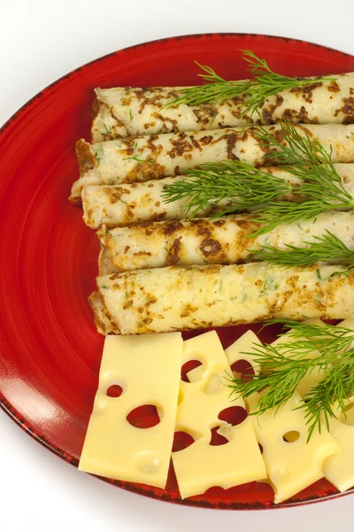 Pancakes  with cheese and dill — Stock Photo, Image