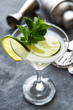 Narenciye içki taze nane, alan seçici odak ile sığ derinliği ile bardak