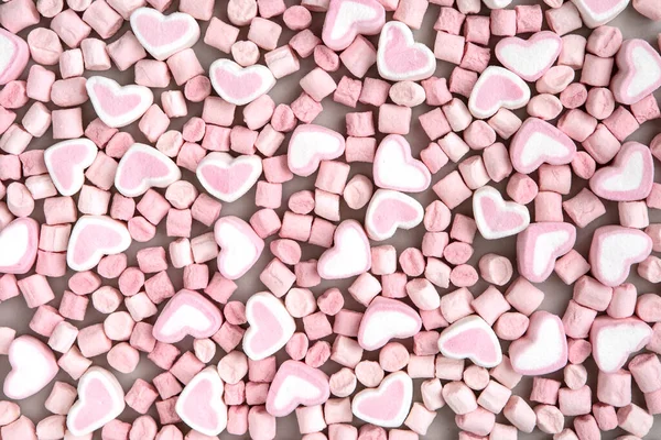 Καρδιά Σχήμα Marshmallow Στο Φως Φόντο Επίπεδη Lay — Φωτογραφία Αρχείου