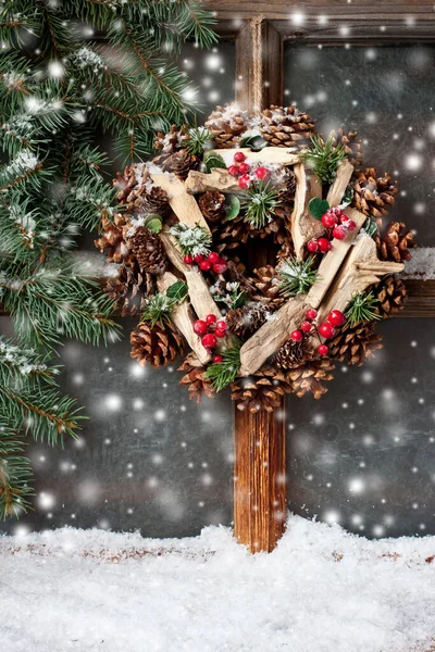 Zimowy Mróz Okrągłym Wieńcem Boże Narodzenie Lub Czas Adwentu — Zdjęcie stockowe
