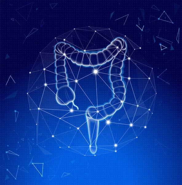 Kolon x-ray görüntüsü mavi ton arkaplan ve modern teknoloji tarzı.