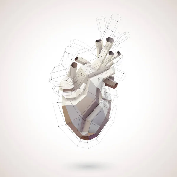 Illustration Polyhedron Human Heart Using Earth Tones Heart Shaped Black — Stockvector