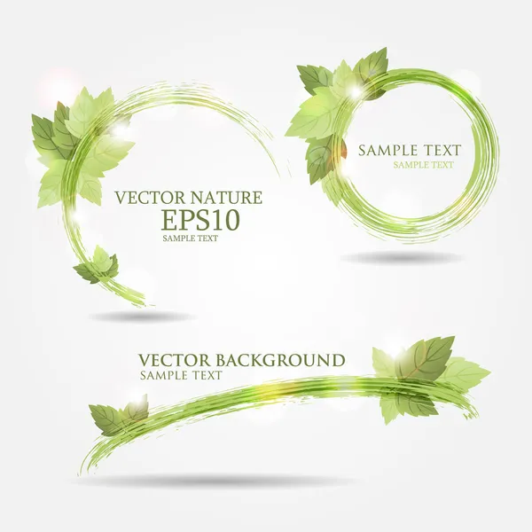 Set of three banners with fresh green leaves — Stock Vector