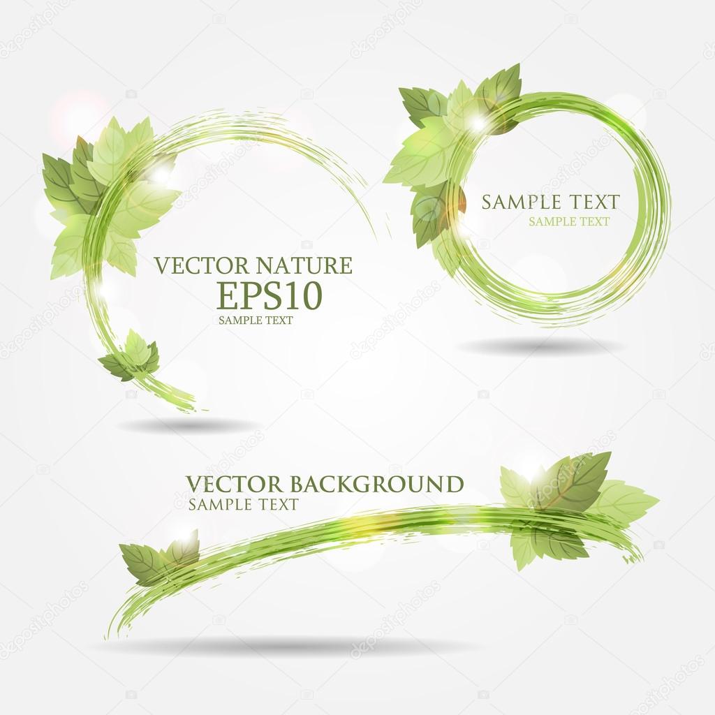 Set of three banners with fresh green leaves