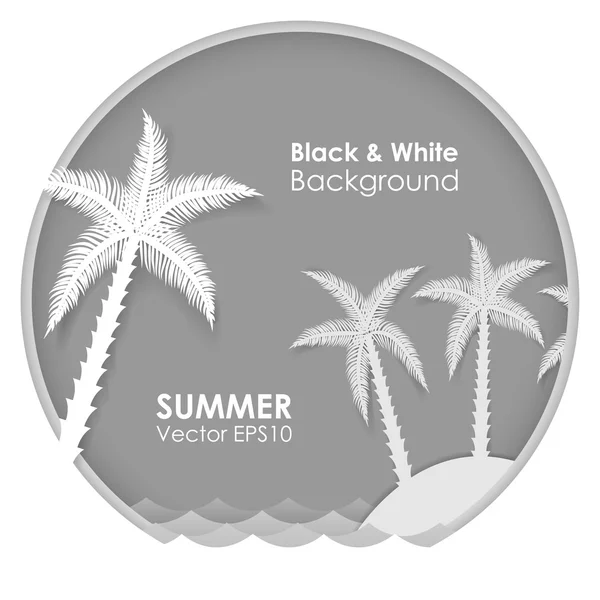 Absztrakt nyári trópusi háttér. Fekete-fehér vektor — Stock Vector
