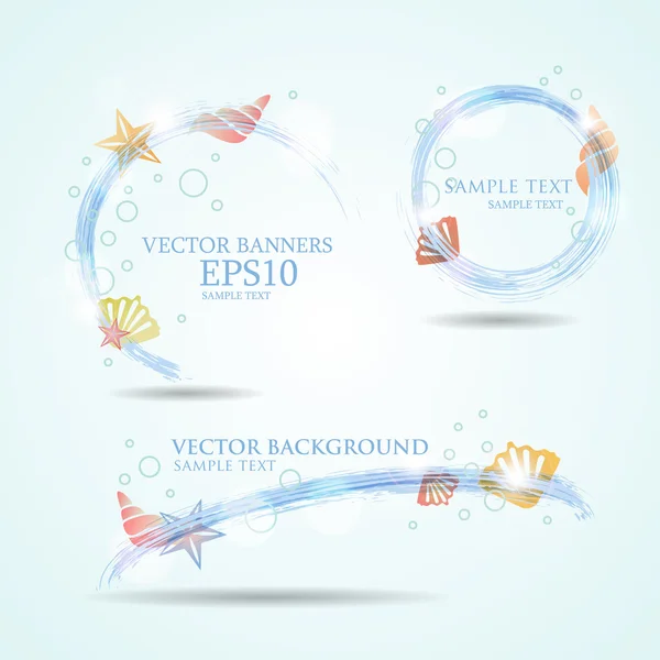 Set of three banners with seashells.Vector illustration of fresh — Stock Vector