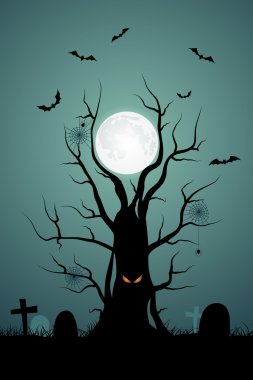 Απόκριες φόντο με δυσοίωνη δέντρο στο νεκροταφείο