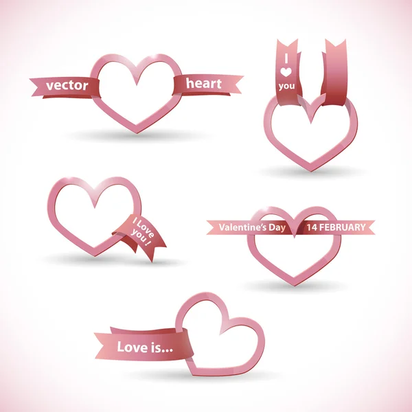 Banner vectorial en forma de corazón con cinta Día de San Valentín — Vector de stock