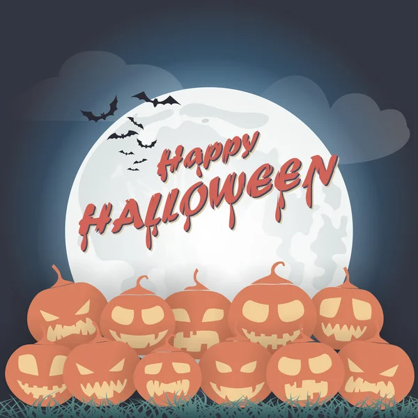 Halloween pumpkins on a background of the moon. — Stock Vector