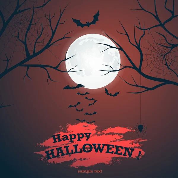 Halloween fundo vetorial com lua, morcegos e teias de aranha — Vetor de Stock