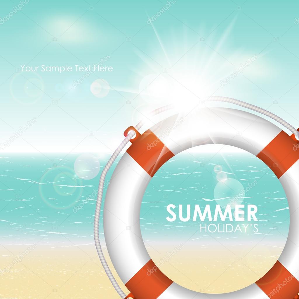 Summer tropical sea background with lifebuoy.