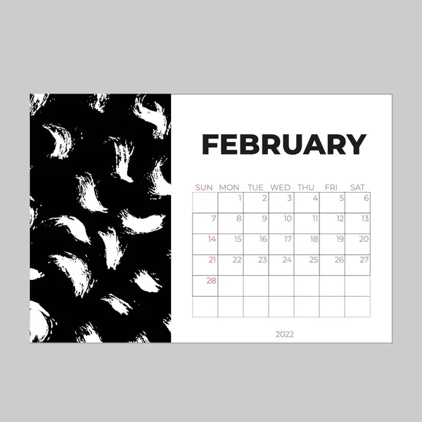 Desk Calender 2022 Design February Month Template Calendar 2022 Template — Διανυσματικό Αρχείο