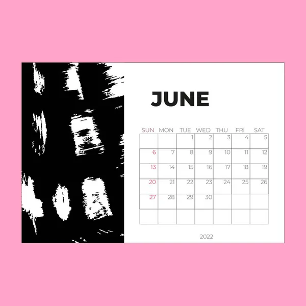 Junio 2022 página, Calendario 2022 plantilla, Calendario de escritorio, diseño de planificador, calendario de pared, la semana comienza el domingo — Vector de stock