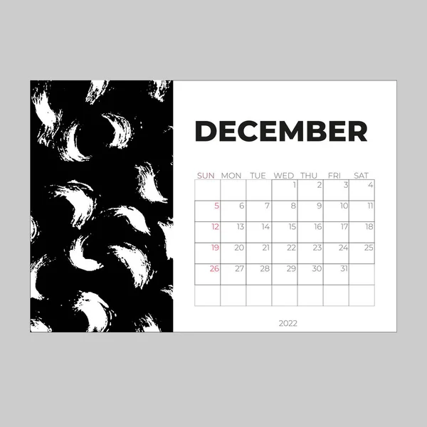 Настольный календарь 2022, шаблон месяца Декабрь, Календарь 2022 шаблон, планировщик, простой, — стоковый вектор