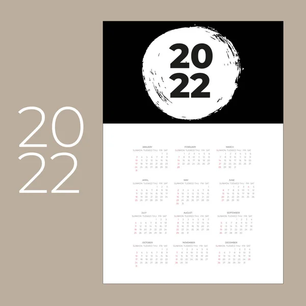 Πρότυπο ημερολογίου για το 2022 έτος. Planner ημερολόγιο σε μινιμαλιστικό στυλ. — Διανυσματικό Αρχείο