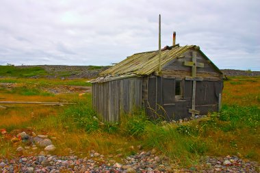 beyaz deniz kenarı, kulübede fishermans Kuzey russ terk edilmiş