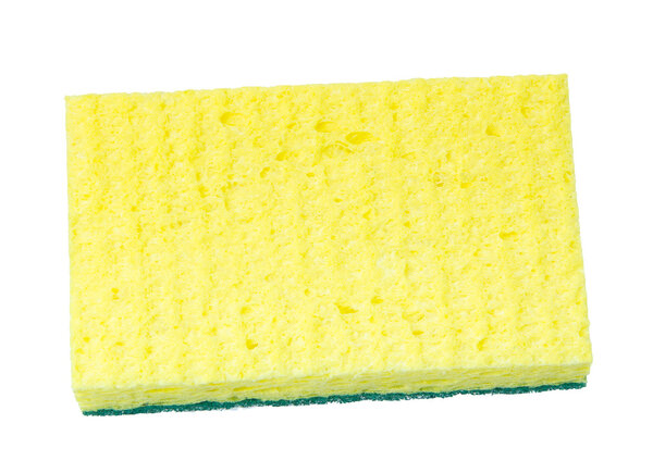 Synthetic kitchen sponge isolated on white.