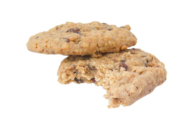 Oatmeal raisings cookies, eaten. Isolated on white. — Stock Photo, Image