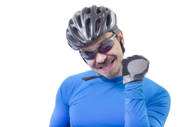 Adult bicyclist celebrating a win. — Stock Photo, Image