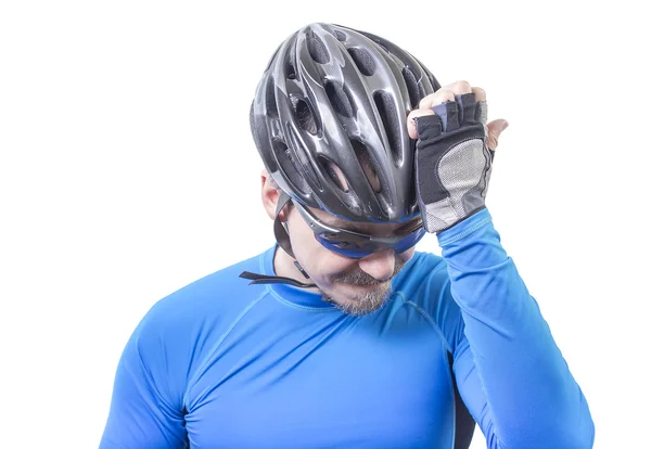 Volwassen fietser in frustratie — Stockfoto