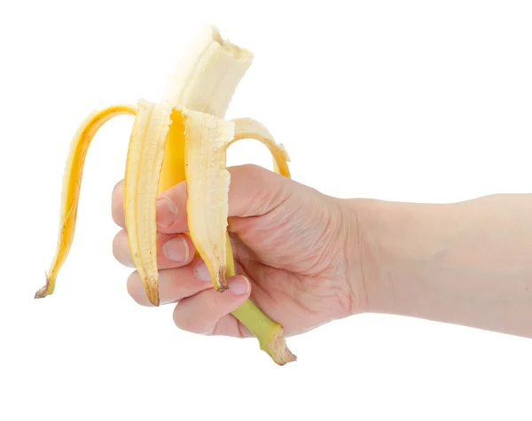 Mano sosteniendo plátano comido . — Foto de Stock