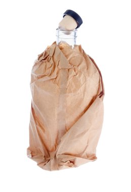 Open alcohol bottle in paper bag. clipart