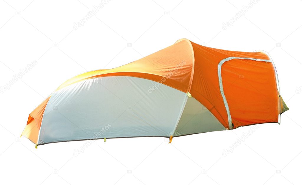 Backpacking tent isolated on white background.