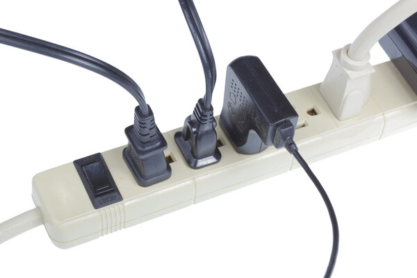 Power extension cord in use.