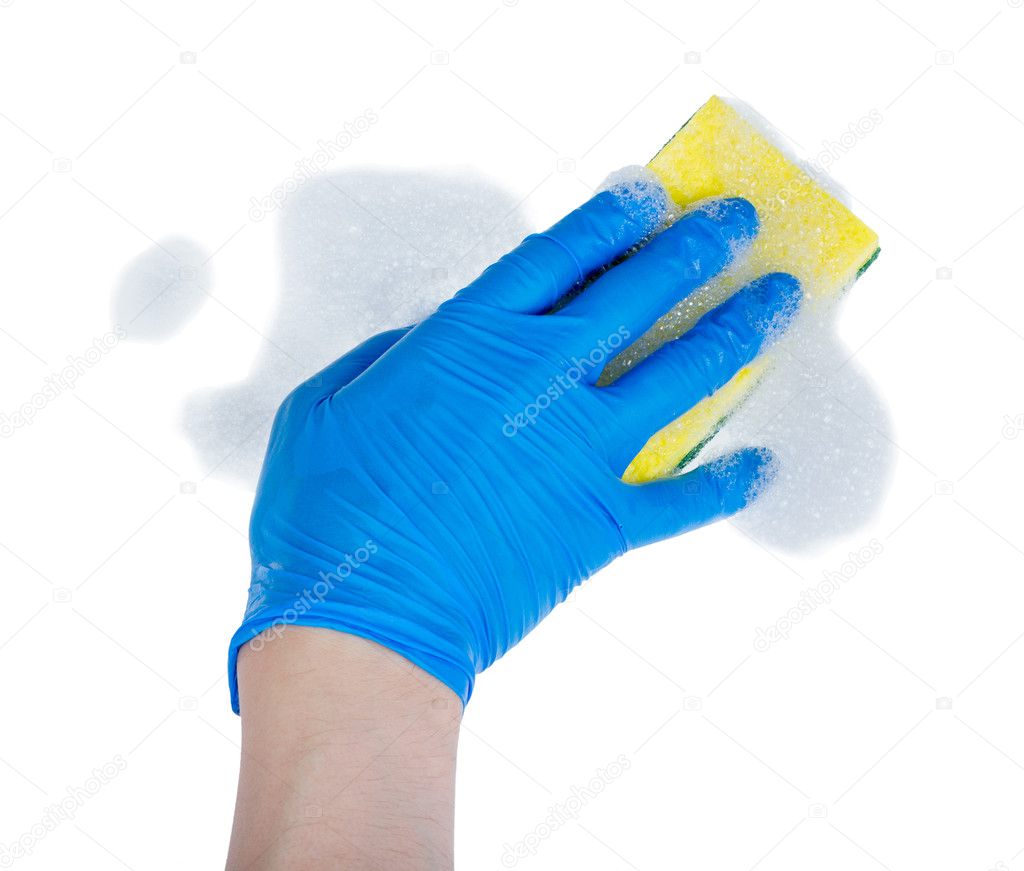 Cleaning surface with a sponge.