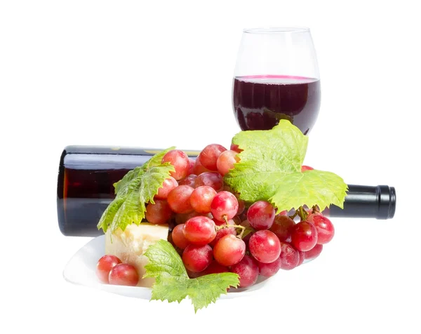 Red wine, grapes and cheese. — Stock Photo, Image