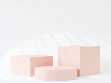Ürün sunumu için kozmetik arka plan. Moda dergisi illüstrasyonu, güzellik ve kozmetik ürünleri için minimum podyum. 3d resimleme