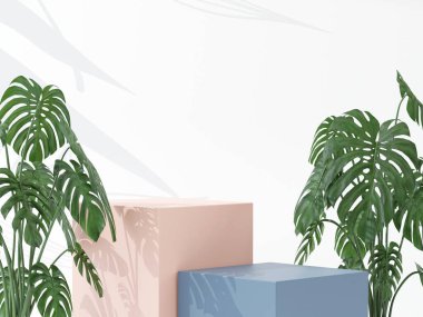 Ürün sunumu için kozmetik arka plan. Moda dergisi illüstrasyonu, güzellik ve kozmetik ürünleri için minimum podyum. 3d resimleme