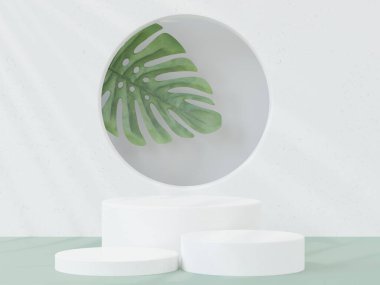 Ürün sunumu için kozmetik arka plan. Moda dergisi illüstrasyonu, güzellik ve kozmetik ürünleri için minimum podyum. 3d resimleme