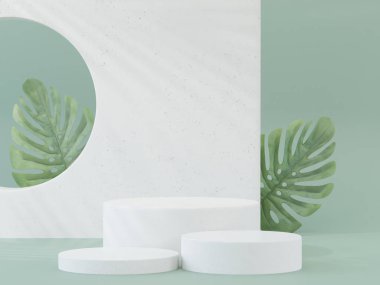 Ürün sunumu için kozmetik arka plan. Moda dergisi illüstrasyonu, güzellik ve kozmetik ürünleri için minimum podyum. 3d resimleme