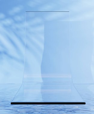 Ürün sunumu için kozmetik arka plan. Moda dergisi için minimal podyum, su, güzellik ve kozmetik ürünleri için ashelik. 3d resimleme
