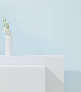 Ürün sunumu için kozmetik arka plan. Moda dergisi illüstrasyonu, güzellik ve kozmetik ürünleri için minimum podyum. 3d resimleme