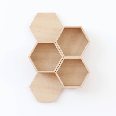 ahşap Hexagon raf fotokopi alanı, Japon stili, çocuk odası, izole arkaplan