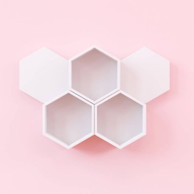 ahşap Hexagon raf fotokopi alanı, Japon stili, çocuk odası, izole arkaplan