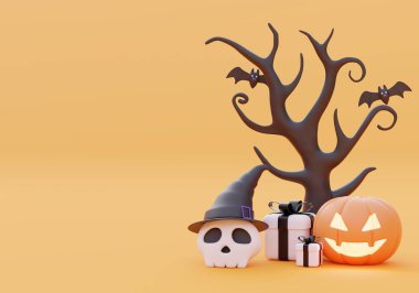 Happy Halloween background banner,copy space for product,3d illustration