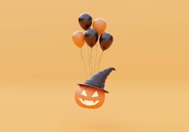 Happy Halloween background banner,balloon,copy space for product,3d illustration
