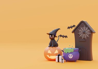 Happy Halloween background banner,copy space for product,3d illustration