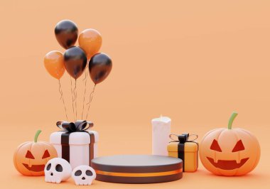 Happy Halloween background banner,copy space for product,3d illustration