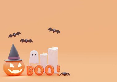 Happy Halloween background banner,copy space for product,3d illustration