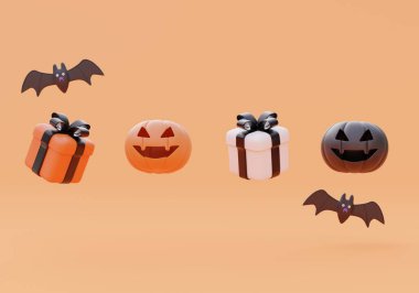 Happy Halloween background banner,pumpkin,gift,bat,isolated,3d illustration