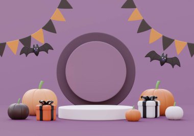 Happy Halloween background banner,podium for product,3d illustration