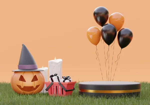 Happy Halloween Background Banner Podium Product Illustration — Foto Stock