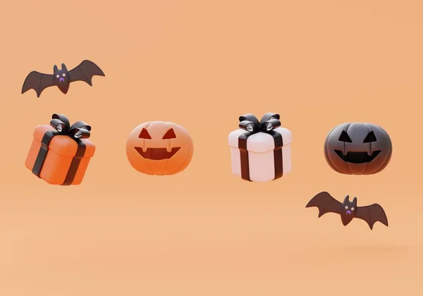 Happy Halloween Background Banner Pumpkin Gift Bat Isolated Illustration —  Fotos de Stock