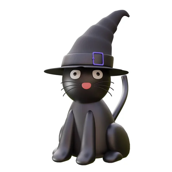 Gato Negro Halloween Día Aislado Fondo Blanco Renderizado — Foto de Stock