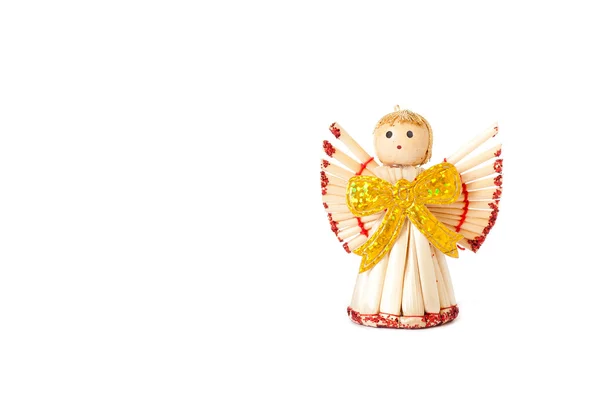 Handmade christmas decoration angel from straw — Stock Photo, Image