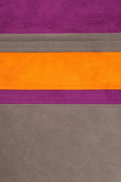 Narancssárga, barna és lila bőr textúra varrta toghether - élénk színek — Stock Fotó
